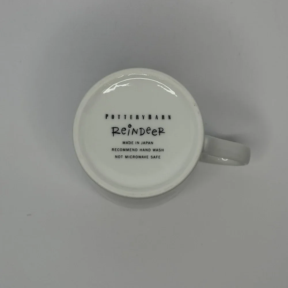Pottery Barn Reindeer Mugs 12 Oz Silver Trim Lot‎ Of 3 Donner Comet Cupid